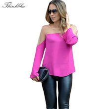 Sexy Off Shoulder Chiffon Blouse Women Long Sleeve Mesh Patchwork Shirts Women Plus Size Blusa Feminina XL
