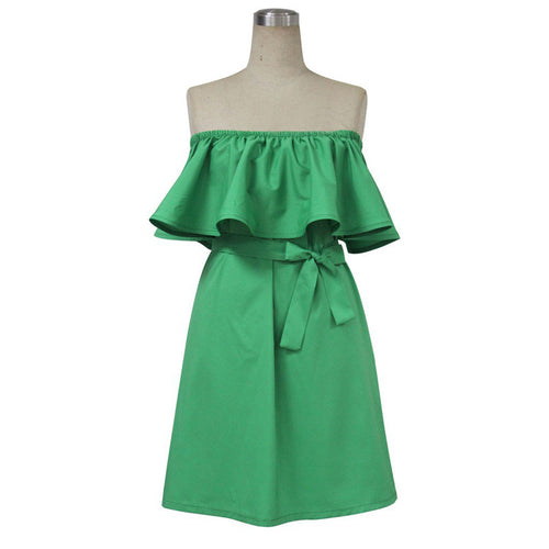 Off Shoulder Ruffle Dress Beach Dress Women Sexy Mini Party Dresses Candy Color Loose Casual Dress