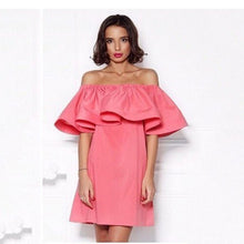 Off Shoulder Ruffle Dress Beach Dress Women Sexy Mini Party Dresses Candy Color Loose Casual Dress
