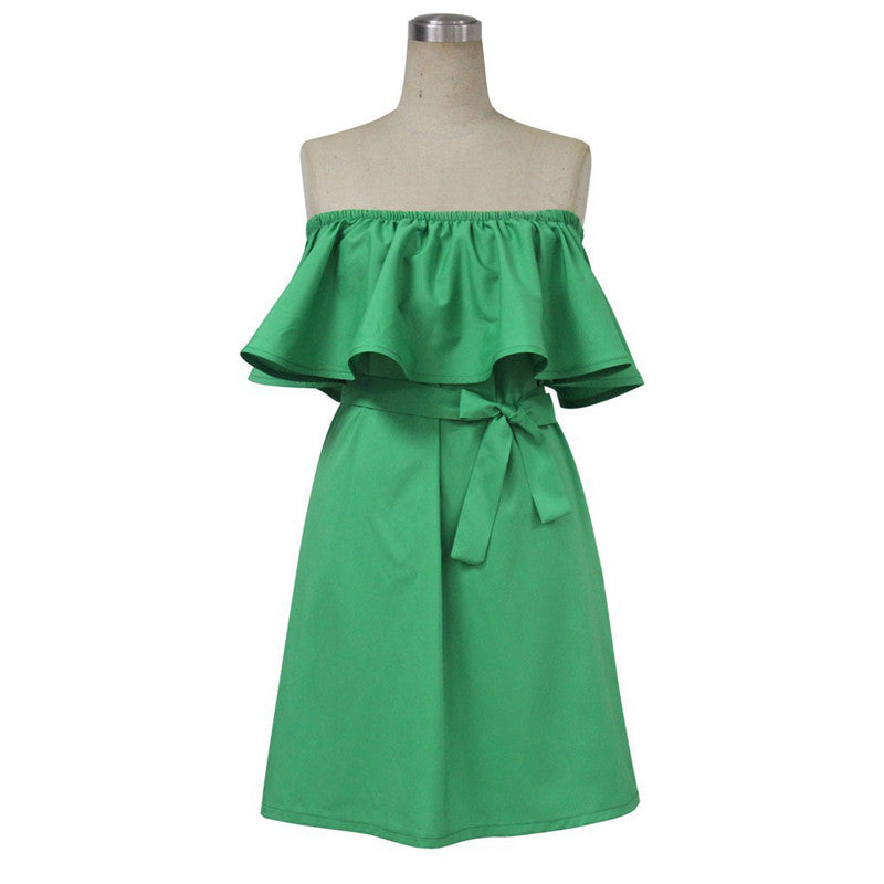 Off Shoulder Ruffle Dress Beach Dress Women Sexy Mini Party Dresses Candy Color Loose Casual Dress