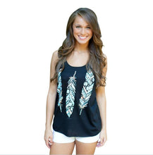 Women Tank Top Feather Print Vest Shirts Sexy Sleeveless Backless Casual Vest Tops J3285