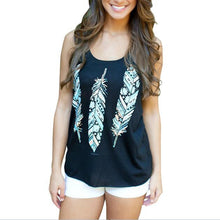 Women Tank Top Feather Print Vest Shirts Sexy Sleeveless Backless Casual Vest Tops J3285