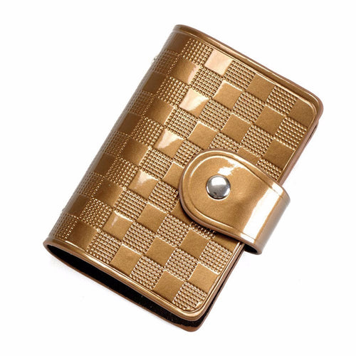 Portable Mini Bank Credit Card Slot Holder Candy Color Patent Plaid Package Folder Card Case