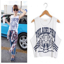 Graffiti Tiger Head Print Crop Top Sleeveless Tank Top Black White Letter Print Crop Tops Loose Women Tops