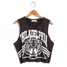 Graffiti Tiger Head Print Crop Top Sleeveless Tank Top Black White Letter Print Crop Tops Loose Women Tops