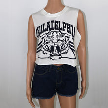 Graffiti Tiger Head Print Crop Top Sleeveless Tank Top Black White Letter Print Crop Tops Loose Women Tops