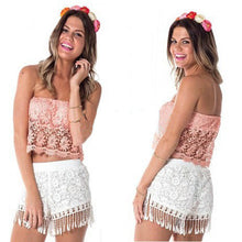Tassel Lace Shorts Floral Crochet Beach Holiday Shorts Women Black White Elastic Waist Short Feminino