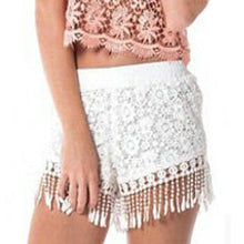 Tassel Lace Shorts Floral Crochet Beach Holiday Shorts Women Black White Elastic Waist Short Feminino