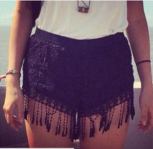 Tassel Lace Shorts Floral Crochet Beach Holiday Shorts Women Black White Elastic Waist Short Feminino
