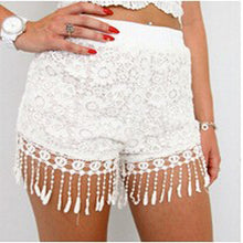 Tassel Lace Shorts Floral Crochet Beach Holiday Shorts Women Black White Elastic Waist Short Feminino