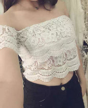 Sexy Shoulder Off Crochet Crop Top Lace Floral Sexy Blouse Women Lace Cropped Tops Regata Feminina