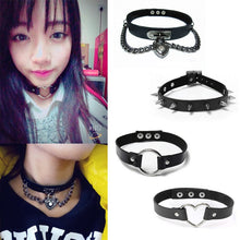 new-punk-women-ladies-gothic-leather-choker-heart-chain-spike-rivet-buckle-collar-necklace BBL