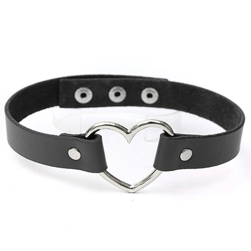 new-punk-women-ladies-gothic-leather-choker-heart-chain-spike-rivet-buckle-collar-necklace BBL