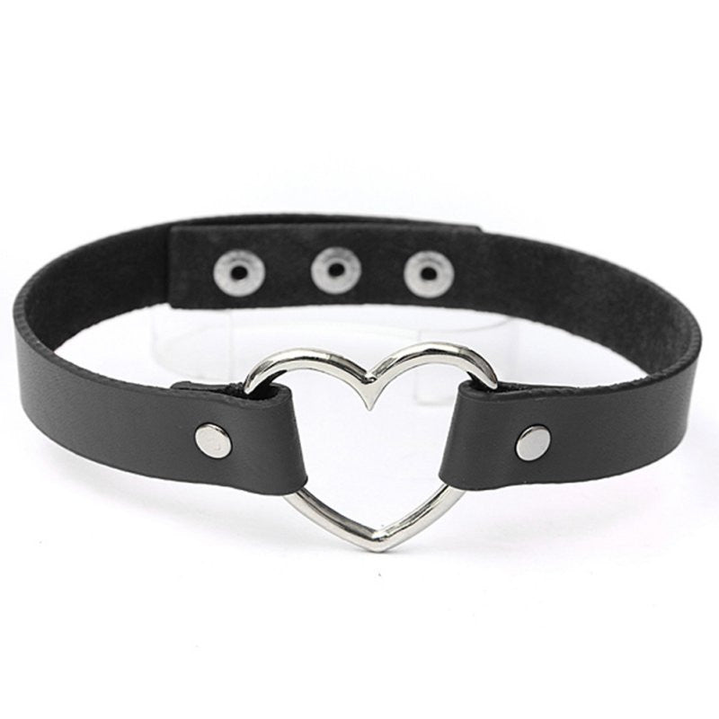 new-punk-women-ladies-gothic-leather-choker-heart-chain-spike-rivet-buckle-collar-necklace BBL