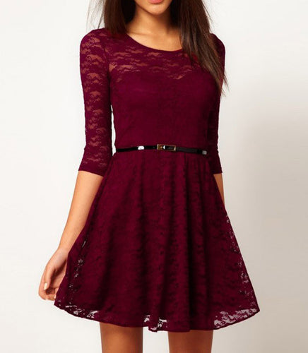 women-casual-dresses-o-neck-3colors-plus-size-xl-half-sleeve-skater-lace-dress-without-belt-womens-clothing BBL