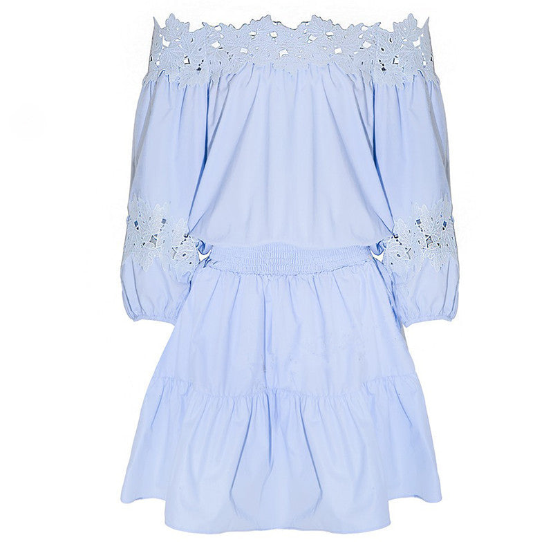 Dress Kawaii Off Shoulder Tunic Women Dresses Big Sizes Long Sleeve Lace Vestidos Sexy Sundress Robe Femme