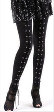 ~ Vintage Punk Women's Split Metal Cuffs Eyelets Lace Up Panelled Leggings Pants Long trousers