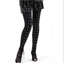 ~ Vintage Punk Women's Split Metal Cuffs Eyelets Lace Up Panelled Leggings Pants Long trousers