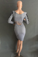 Women Dress Letter Printed Cotton Sexy Back Cut Out Party Dress Long Sleeve Casual Style Bodycon Dress