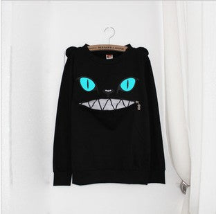 Women's Colored Zipper Smile Mouth Shoulder 3D Ear Cat Front Jumper Sweats Long Sleeve Fleece Sweatshirt Tops 10 Colors