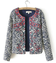 Women's Red Embroidery Contrast Floral Print Paisley Jacket Ladies O neck Long sleeve Quilted Thin Padded Coats Suits