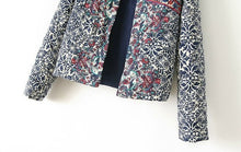 Women's Red Embroidery Contrast Floral Print Paisley Jacket Ladies O neck Long sleeve Quilted Thin Padded Coats Suits