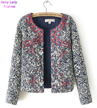 Women's Red Embroidery Contrast Floral Print Paisley Jacket Ladies O neck Long sleeve Quilted Thin Padded Coats Suits