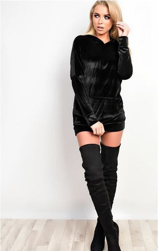 Women Hooded Dresses Slim Overalls Women Gold Velour Mini Dress Vestidos LX131