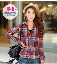 Women Plaid Blouses Shirts Long-sleeve Women Plaid Shirt High Street Casual OL Top PLus Size Blusas J2351
