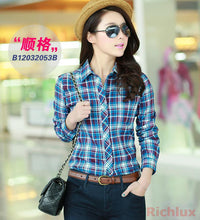 Women Plaid Blouses Shirts Long-sleeve Women Plaid Shirt High Street Casual OL Top PLus Size Blusas J2351