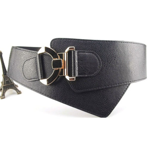 womens-fashion-metal-buckle-waist-belt-faux-leather-elastic-wide-waistband BBL