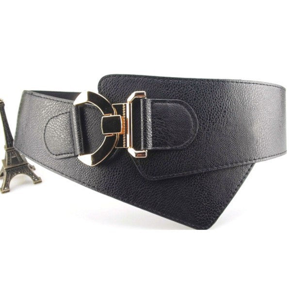 womens-fashion-metal-buckle-waist-belt-faux-leather-elastic-wide-waistband BBL