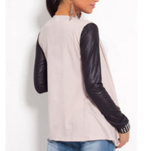 womens-pu-leather-sleeve-irregular-sweater-cardigan-casual-knit-coat-outwear-py5 BBL