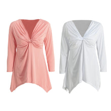 womens-plus-size-s-t-shirt-knot-tunic-top-v-neck-long-sleeve-sexy-top-solid-slim-casual-tee-white-pink-vestiti BBL