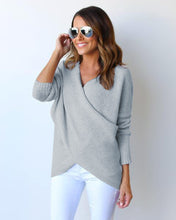 Irregular Knitting Sweater Women Knitted Sweaters V Neck Long Sleeve Cross Wrap Front Warm Pullover GV394