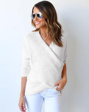 Irregular Knitting Sweater Women Knitted Sweaters V Neck Long Sleeve Cross Wrap Front Warm Pullover GV394