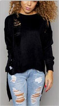Irregular Tassel Sweater Dress Women Ripped Knitted Sweaters Pullovers Long Sleeve Casual Hollow Out Sweater GV263
