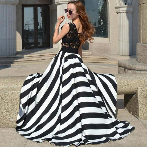 exy Women Long Maxi Evening Party Beach Lace Chiffon Dress