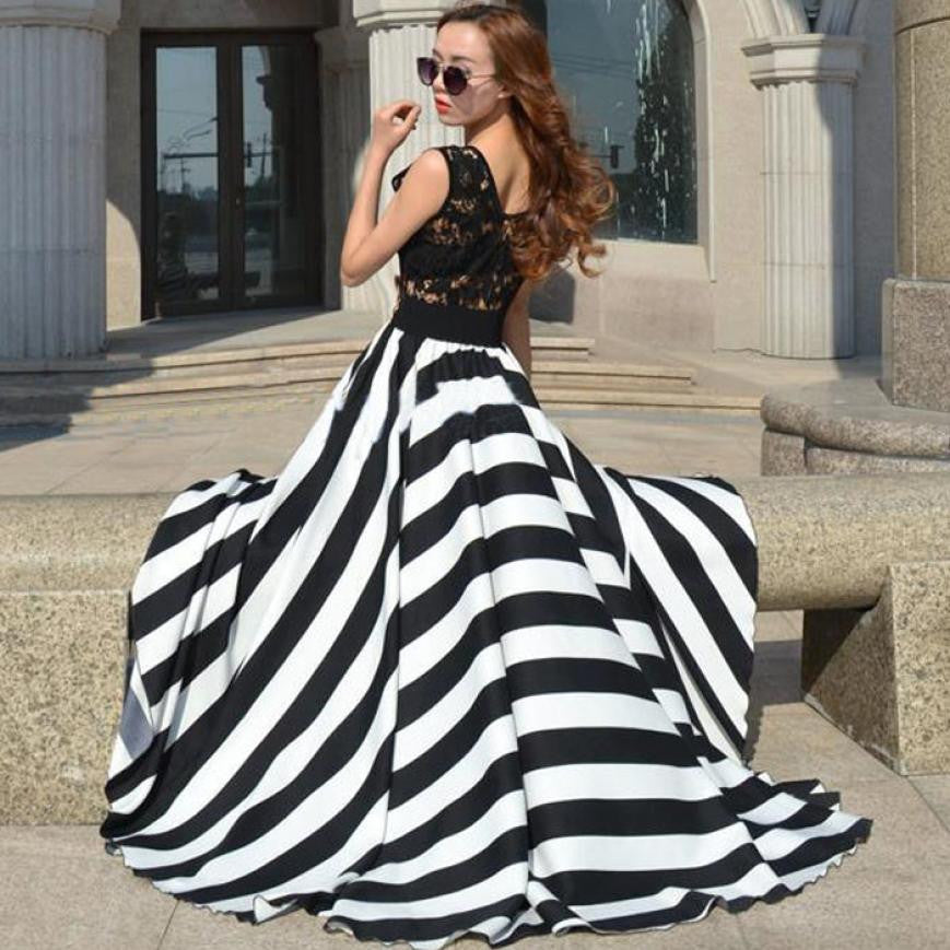 exy Women Long Maxi Evening Party Beach Lace Chiffon Dress
