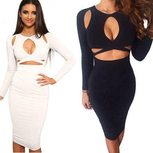 Long Sleeve Elastic Cotton Slim Sexy Party Dresses Midi Pencil Club Bandage Bodycon Dress Fast Shipping