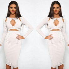 Long Sleeve Elastic Cotton Slim Sexy Party Dresses Midi Pencil Club Bandage Bodycon Dress Fast Shipping