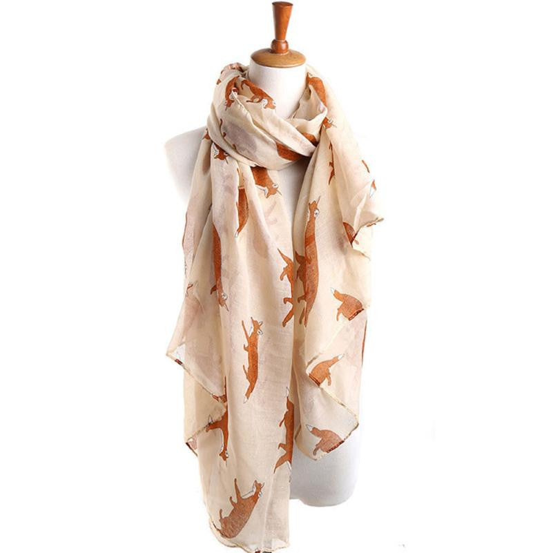 Lady Soft Scarves Womens Long Cute Fox Print Scarf Wraps Shawl