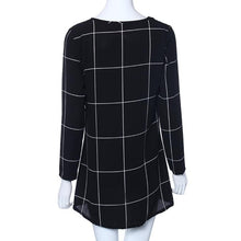 Women Long Sleeve Tartan Check Print Flared Swing Dress