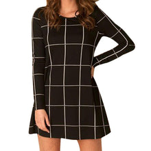 Women Long Sleeve Tartan Check Print Flared Swing Dress