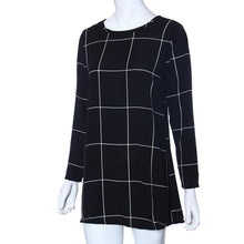 Women Long Sleeve Tartan Check Print Flared Swing Dress