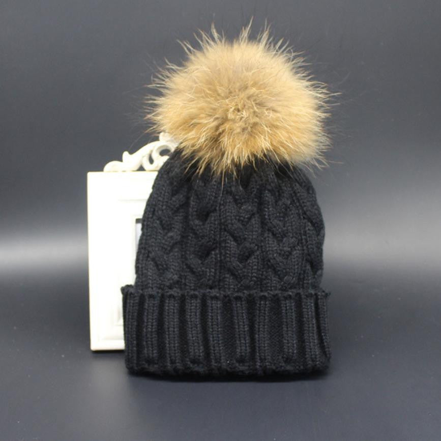 Charming Women Crochet Hat Fur Wool Knit Beanie Raccoon Warm Cap Fast Shipping
