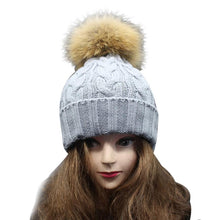 Charming Women Crochet Hat Fur Wool Knit Beanie Raccoon Warm Cap Fast Shipping