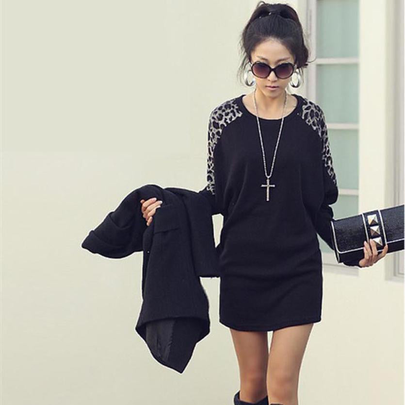 Cotton T-shirt Long Batwing Sleeve Korean Ladies Fashion Leopard Print Casual Loose Shirt Women Tops