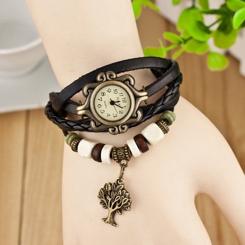 Dress Women Watch Quartz Weave Around Leather Bracelet Lady Woman Wrist Watch Fast Shipping