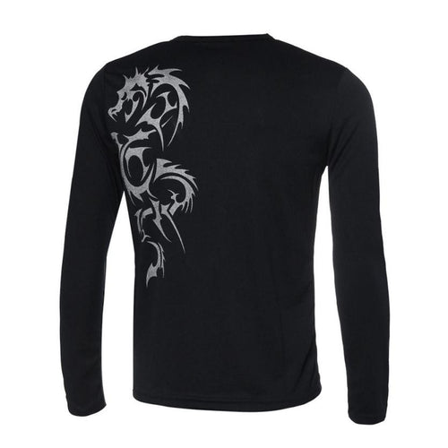 Fashion Mens Slim Fit Round Neck Long Sleeve Tattoo Print Casual T-Shirt